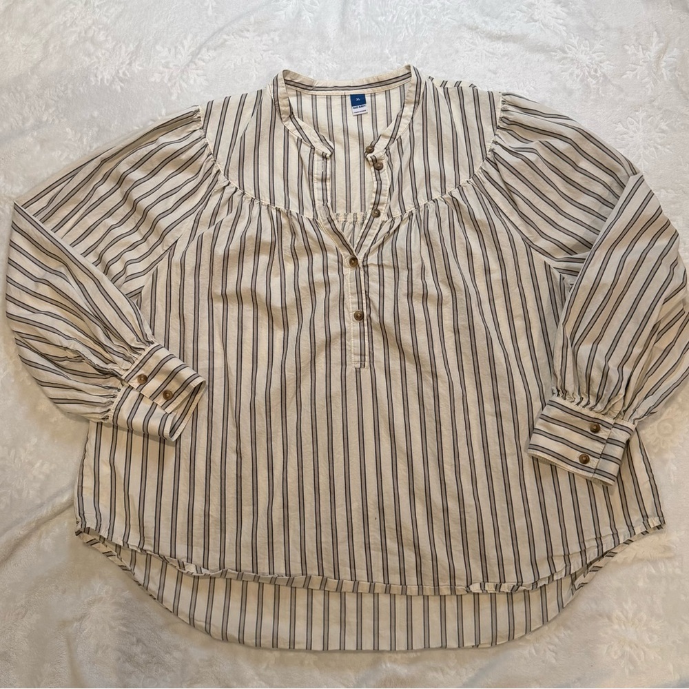 Old Navy Beige and Black Striped Blouse